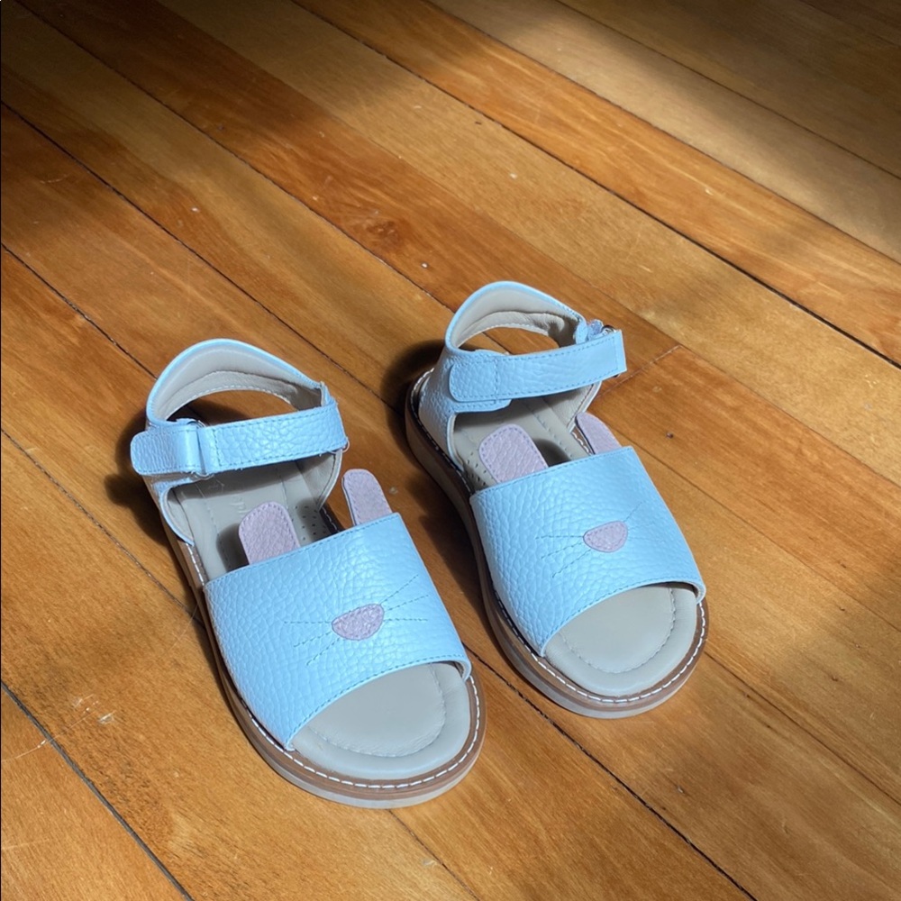 White and Tan Bunny Sandals with Velcro Straps. (Never worn)